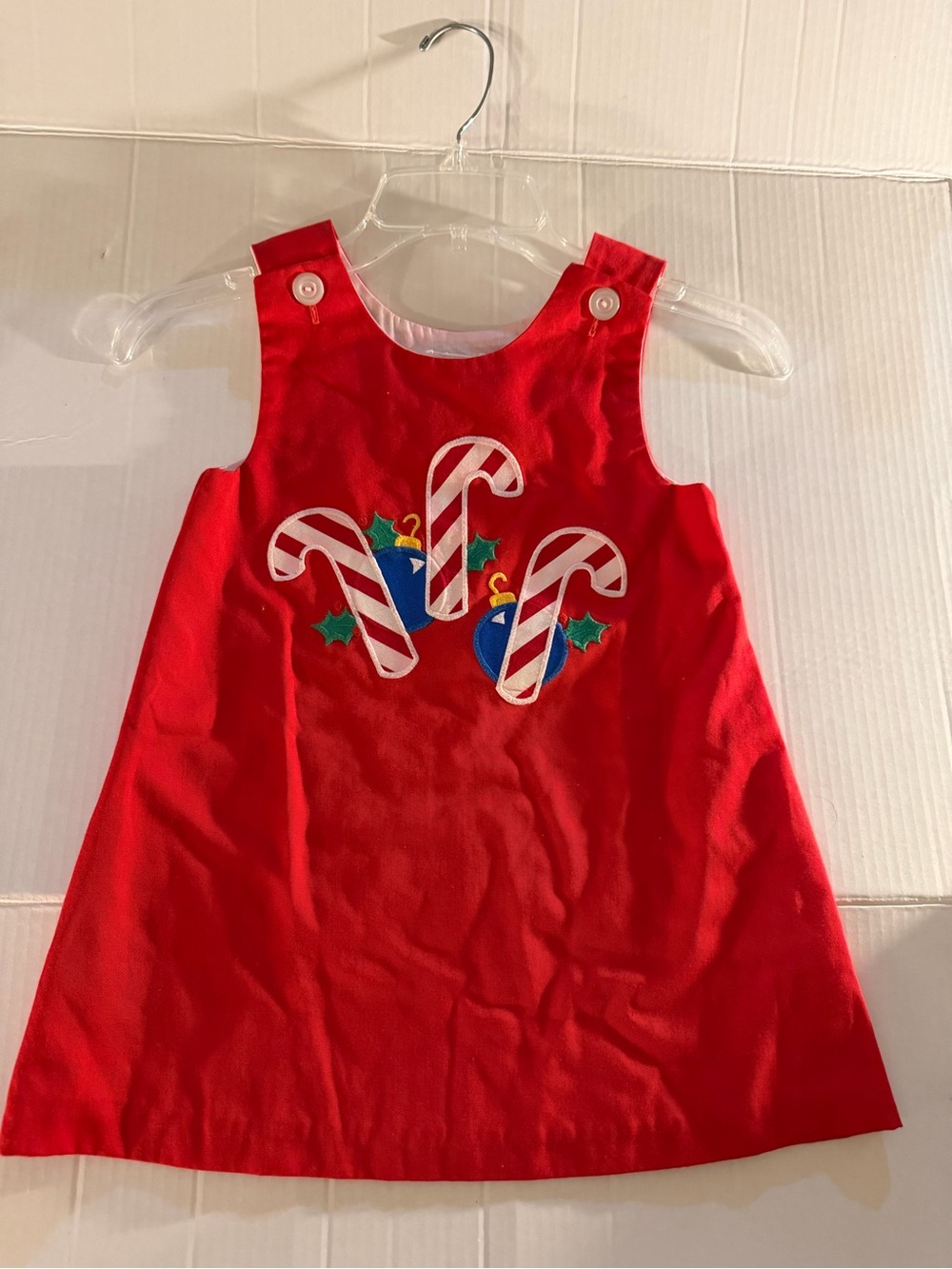 #304 Kelly's Kids Red Girls Holiday Candy Cane Pinafore Dress